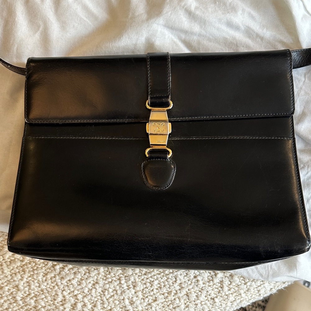 Celine Black Leather Shoulder Bag